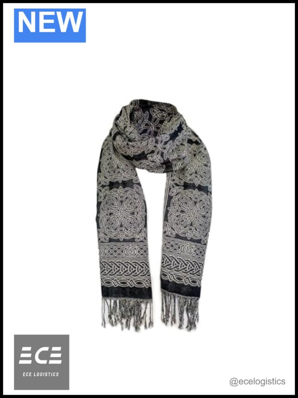 Celtic Knot Scarf 100% Viscose Fringe Wrap Women Made in Ireland